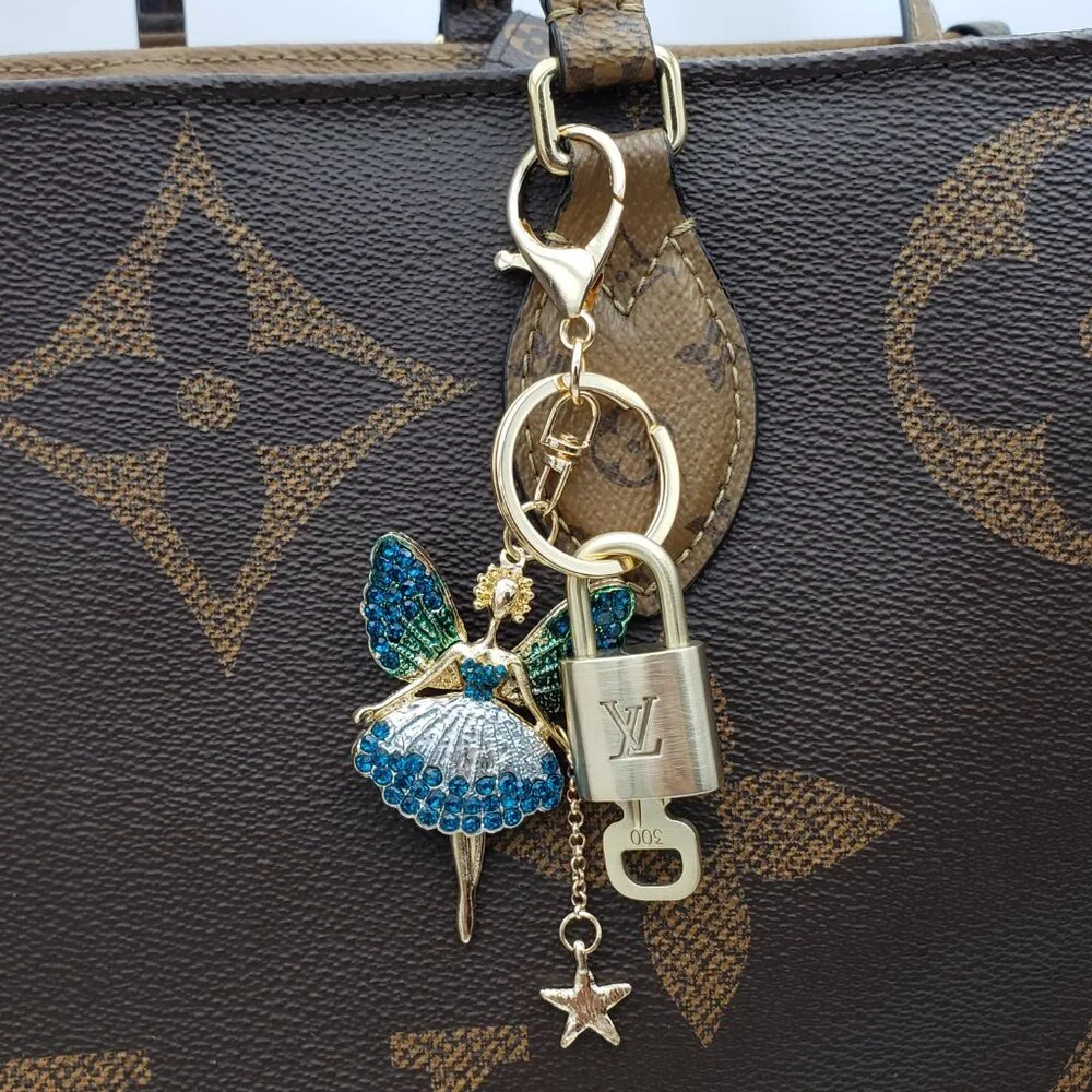 LV Gold Padlock Authentic 🔑 Luxury Bag Charm w/ Unbranded Fairy Keychain